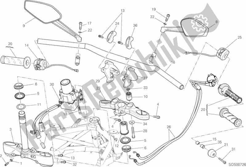 Todas as partes de Guidão do Ducati Diavel Carbon FL Thailand-Brasil 1200 2015
